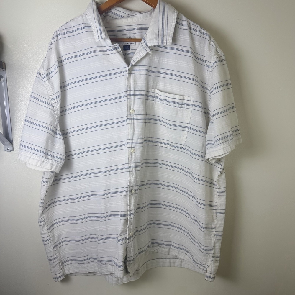 American Eagle Linen Blend Shirt Mens XXL Striped Short Sleeve Button Up Pocket